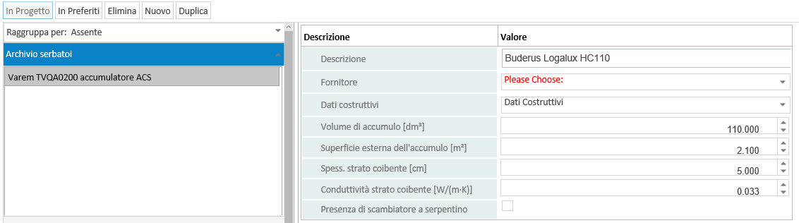 Archivio Serbatoi - Dati Costruttivi